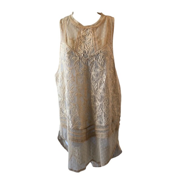 Free People Maisie Tunic Antique Ivory Lace High Neck Sleeveless Blouse Tank Med - Picture 3 of 12
